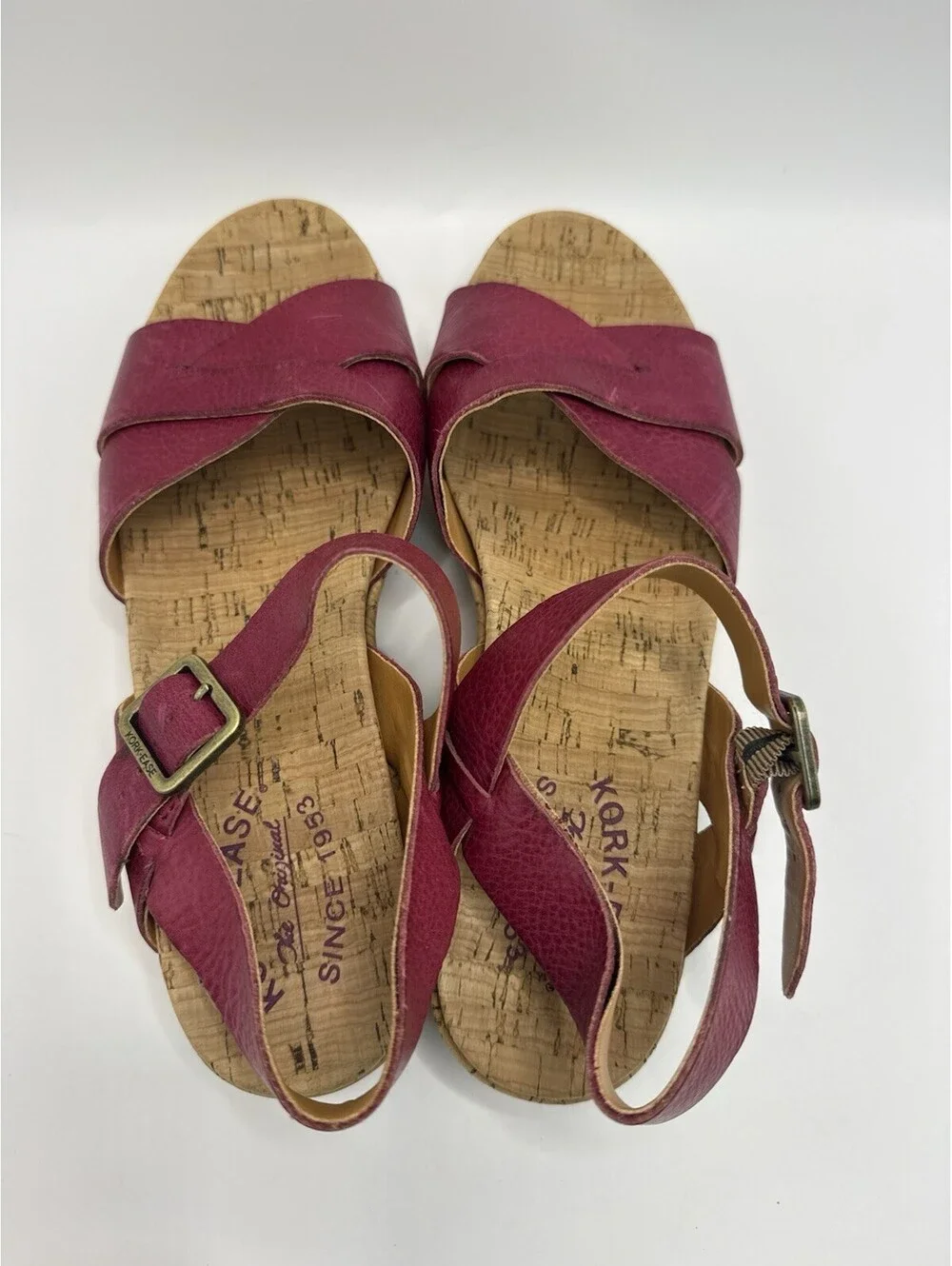 Korks Kork Ease Della Women Size 9M Pink Leather Cork Wedge Sandal Shoe Q20212